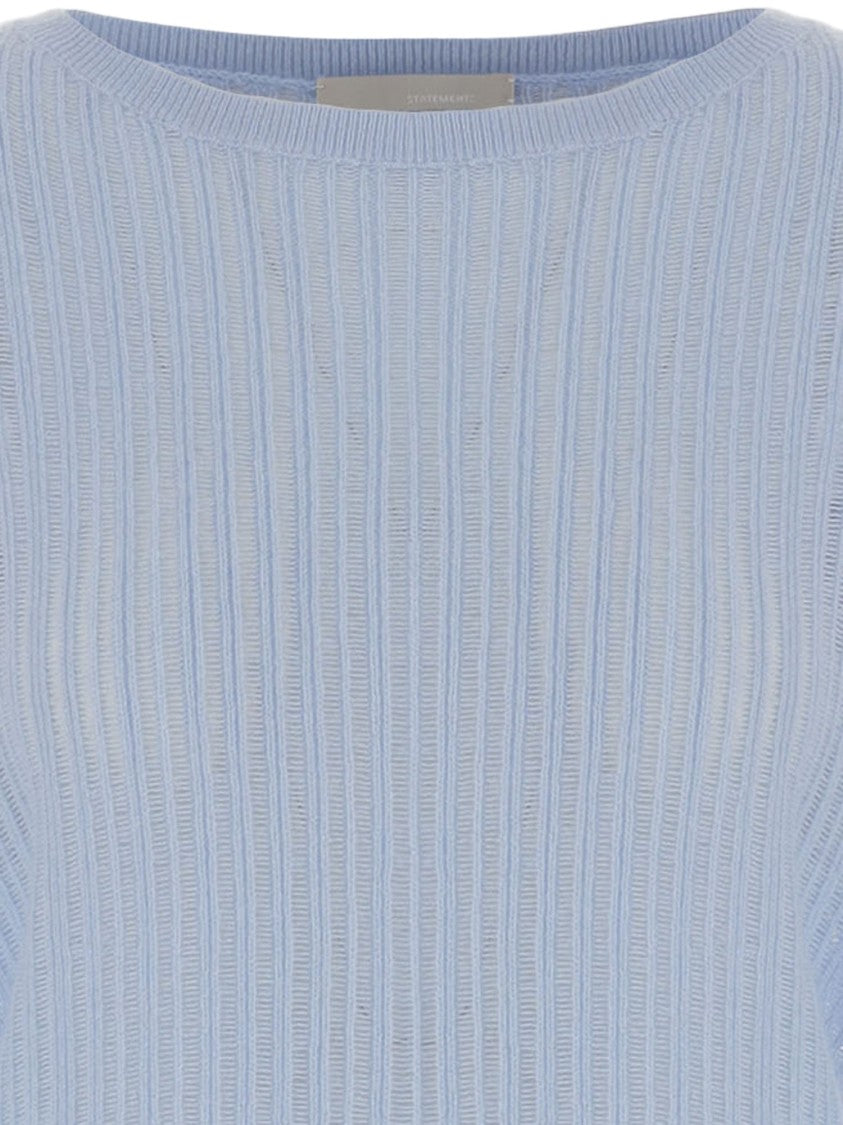 Allude Light Blue Cashmere Sweater With Ribbed Texture