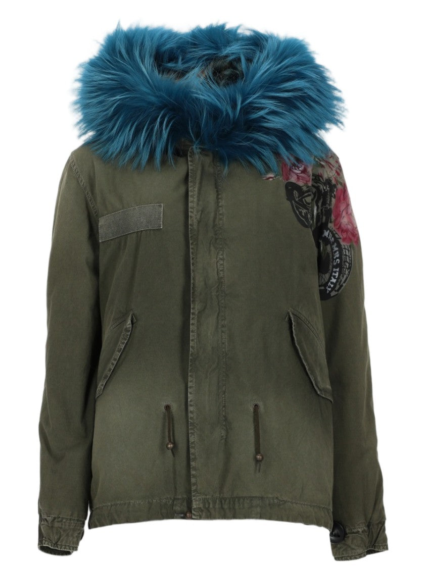 Mr & Mrs Italy Olive Green Parka With Blue Faux Fur Trim