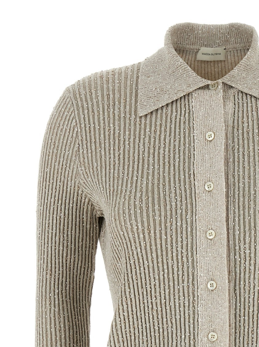 Magda Butrym Ribbed Viscose Knit Cardigan With Polo Collar