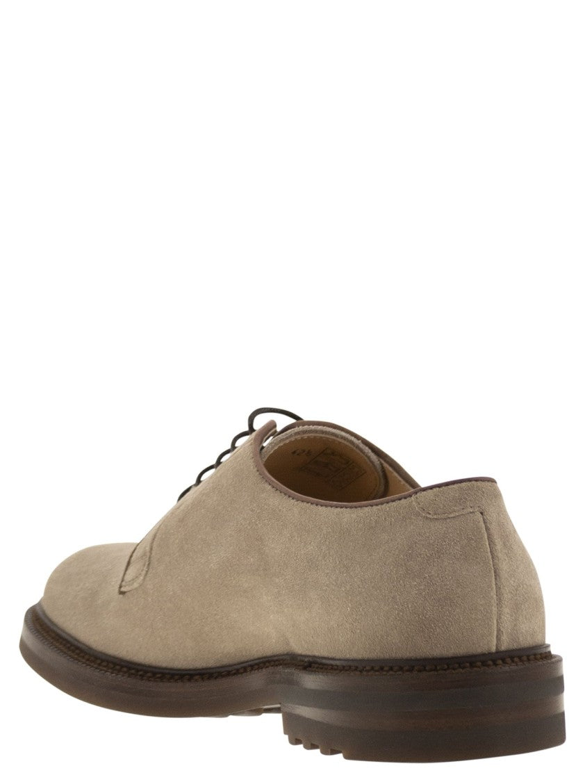 Brunello Cucinelli Suede Derby Shoes With Soft Texture And Lightweight Sole