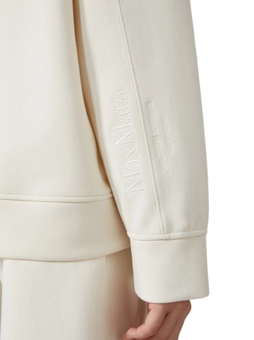 Max Mara Relaxed Fit V-Neck Sweatshirt With Hood And Ribbed Details