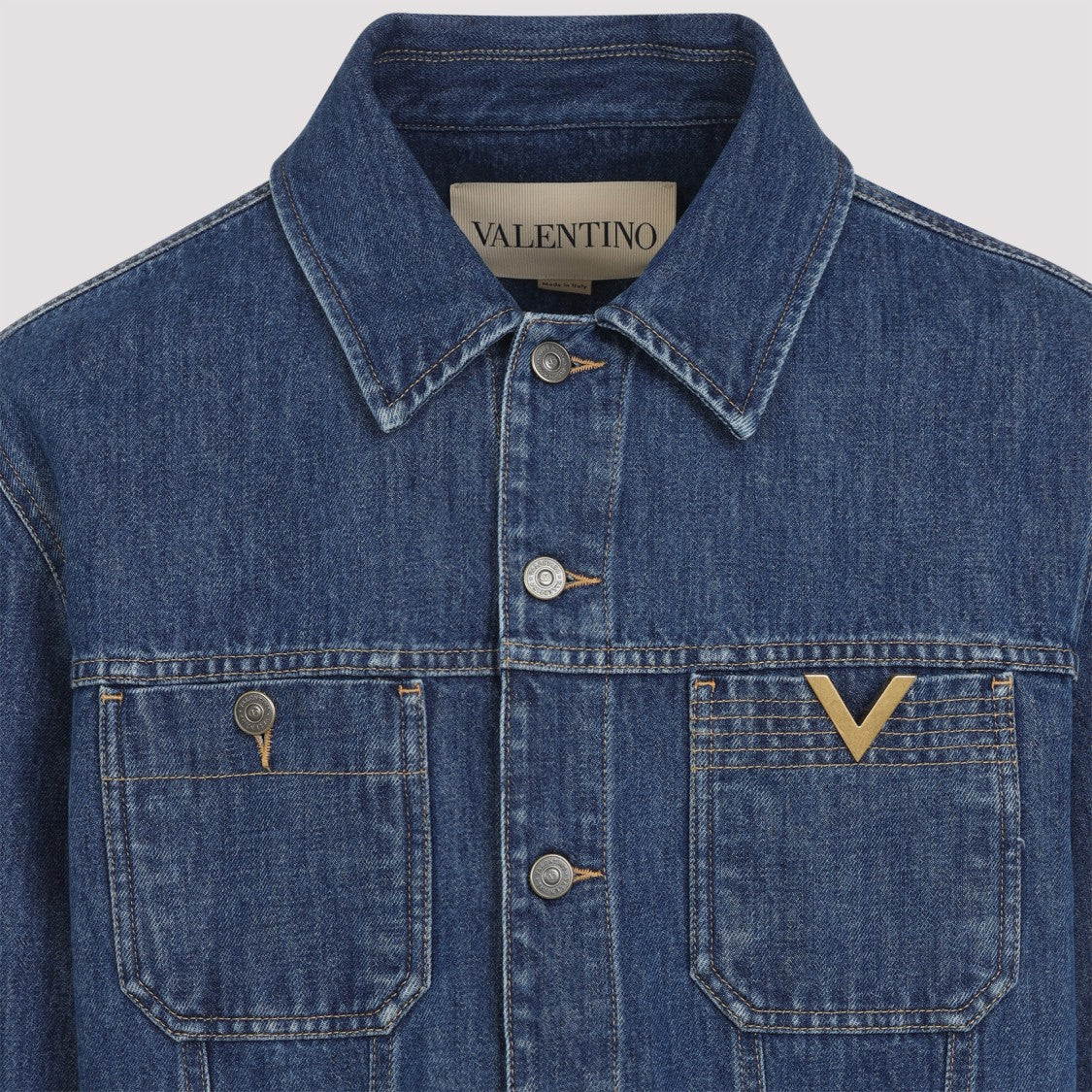 Valentino Denim Jacket With Signature Gold V Logo