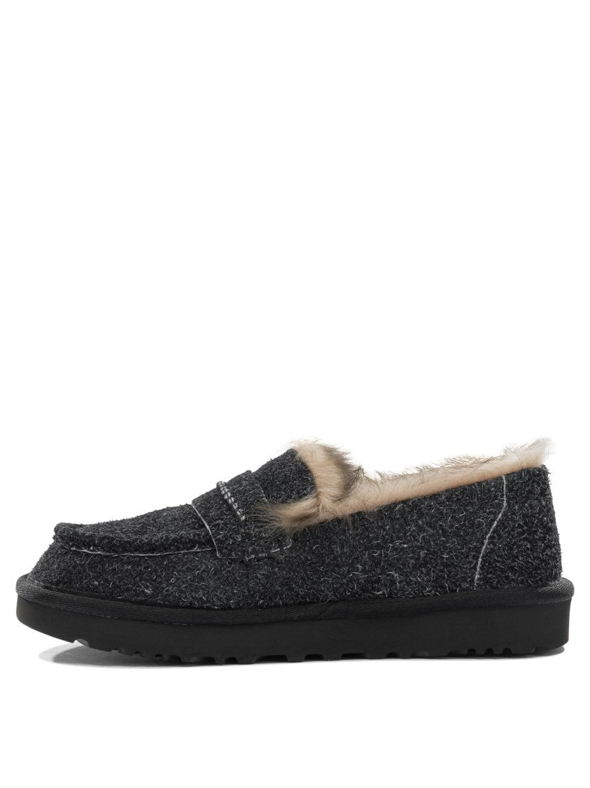 Ugg Textured Dark Grey Suede Loafers With Moccasin Silhouette