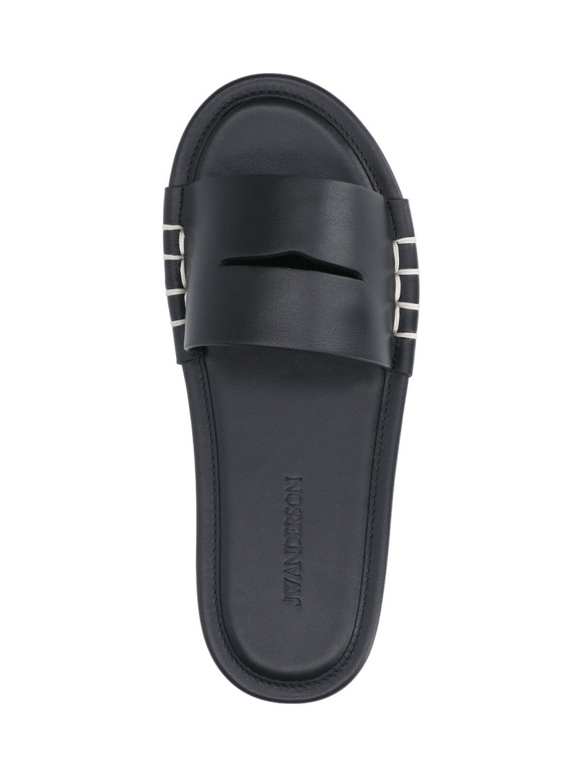 J. W. Anderson Open-Toe Calf Leather Slides With Contrast Stitching