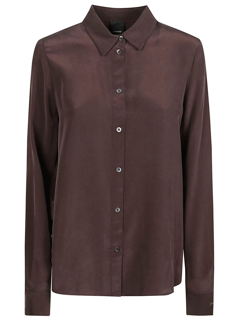 Pinko Silk Long Sleeve Shirt With Classic Collar And Pleated Back