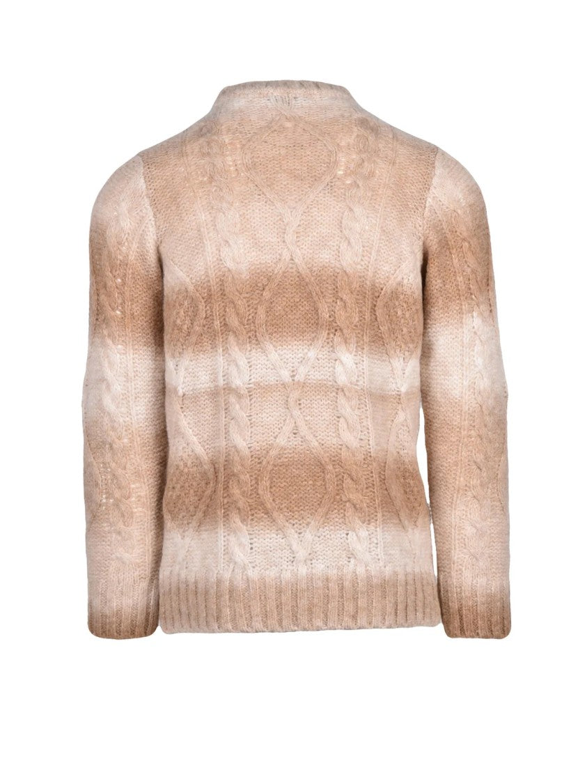Daniele Alessandrini Gradient Knit Crewneck Sweater With Textured Cable Patterns