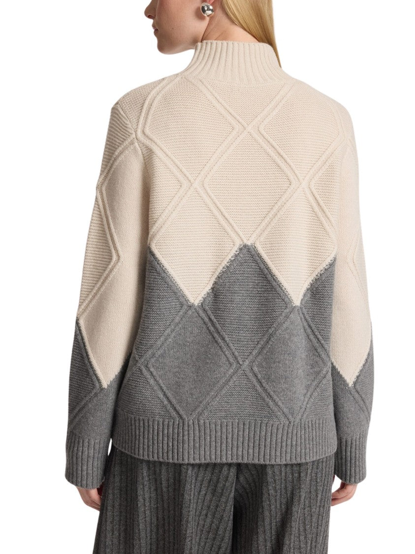 Elena Miro` High-Neck Color-Block Wool Turtleneck