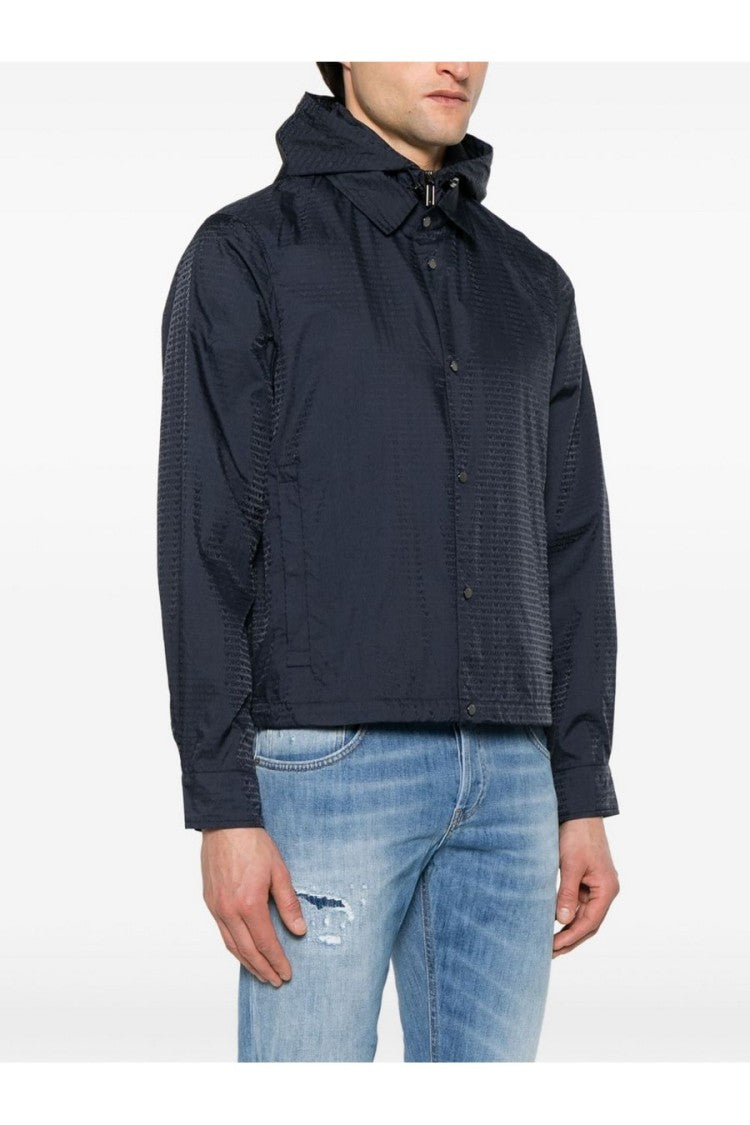 Emporio Armani Navy Snap-Front Drawstring Hooded Polyamide Jacket