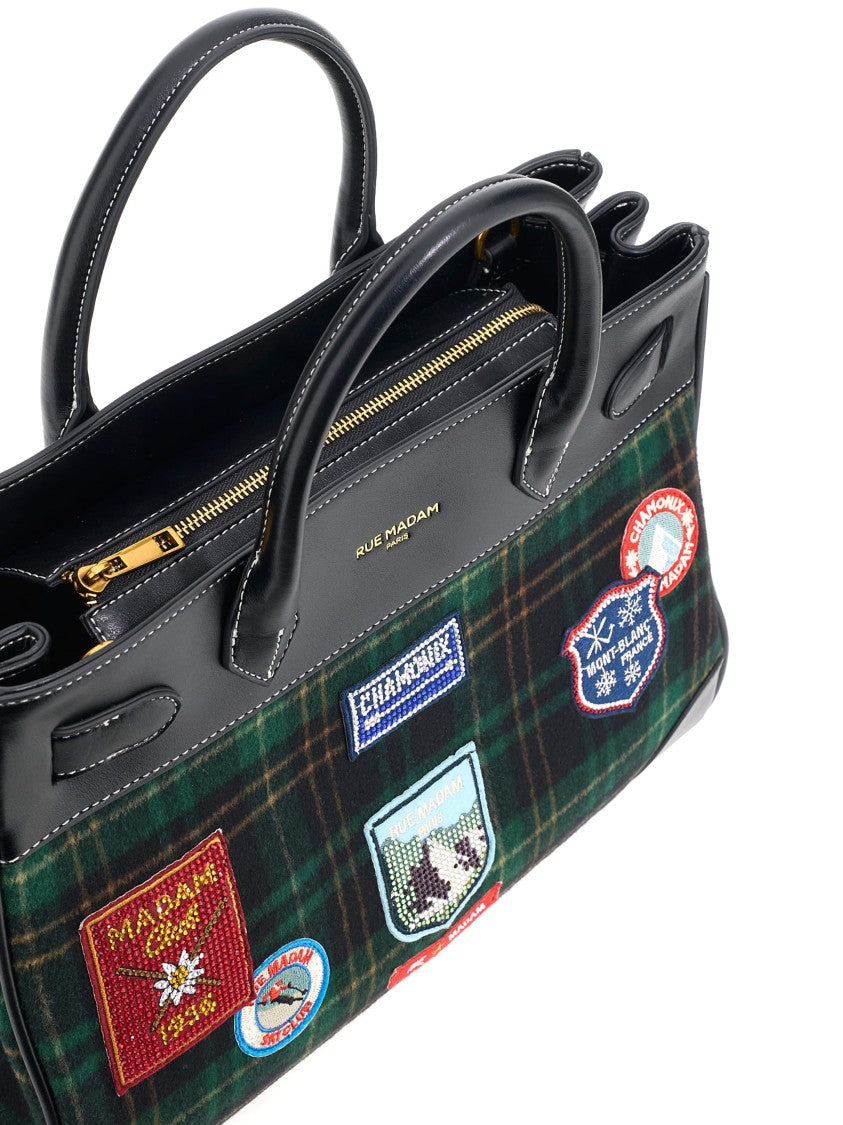 Rue Madam Paris Structured Green And Navy Tartan Tote Bag