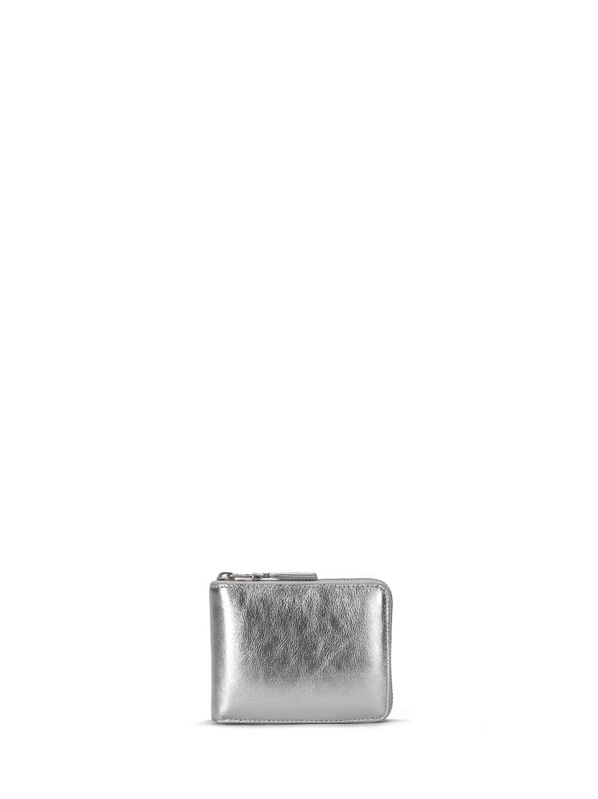 Comme Des Garçons Zip-Around Silver Wallet In Smooth Metallic Leather