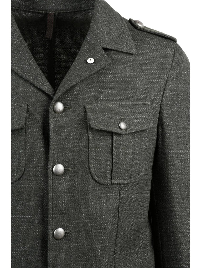 L.B.M. 1911 Military Blazer Jacket In Wool-Linen Blend With Utility Details