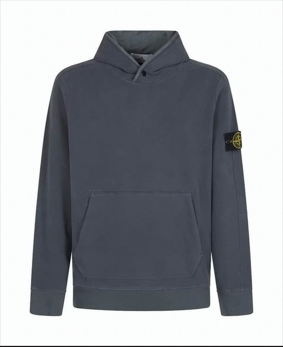 Stone Island Relaxed Fit Blue-Gray Hoodie With Distinctive Patch