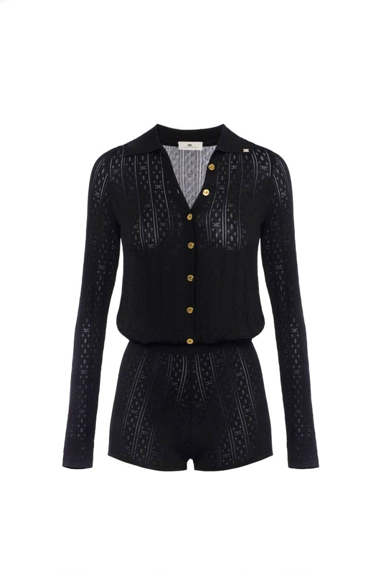 Elisabetta Franchi Fitted Black Dress With Textured Fabric