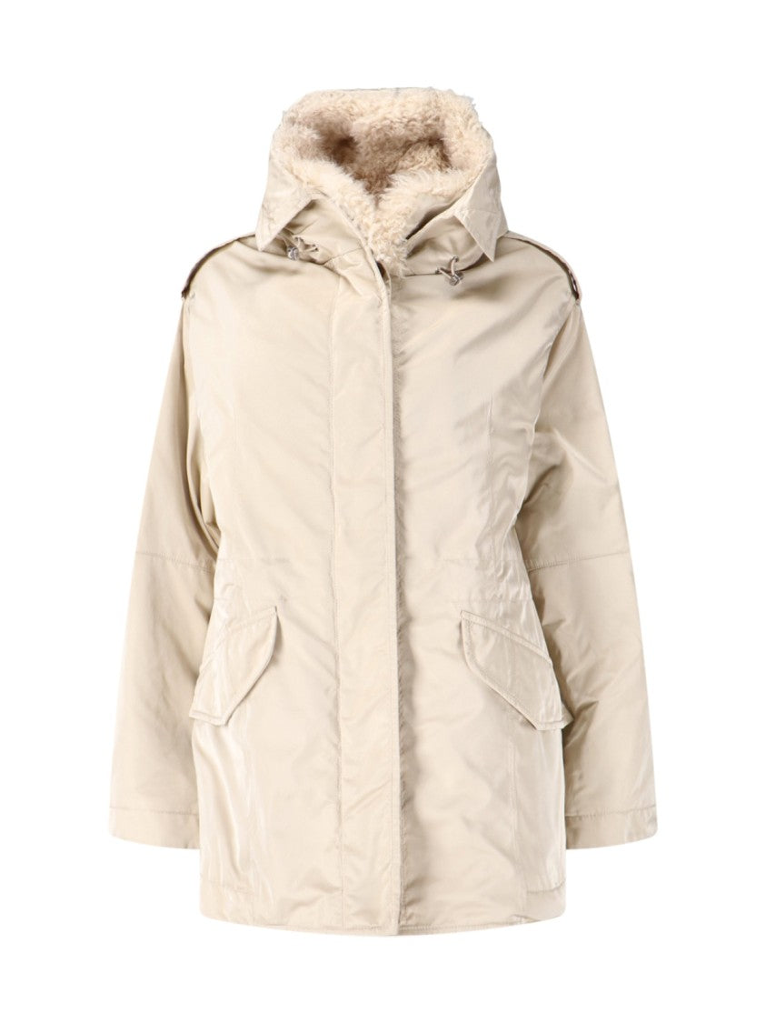 Ermanno Scervino Short Creamy Beige Shearling-Lined Jacket With Epaulets