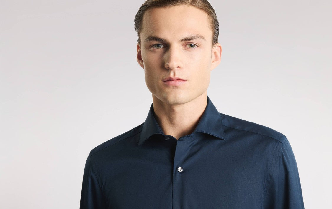 Fay Navy Blue Stretch Fabric Shirt
