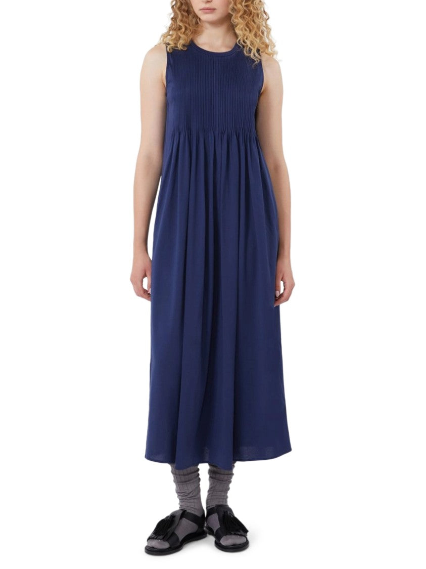 Max Mara Sleeveless Midi Dress With Vertical Pleats