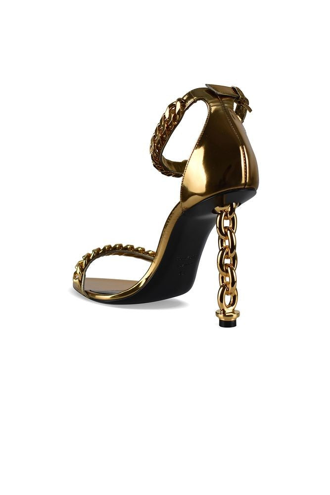 Tom Ford Metallic Leather Sandals With Gold Chain Detail