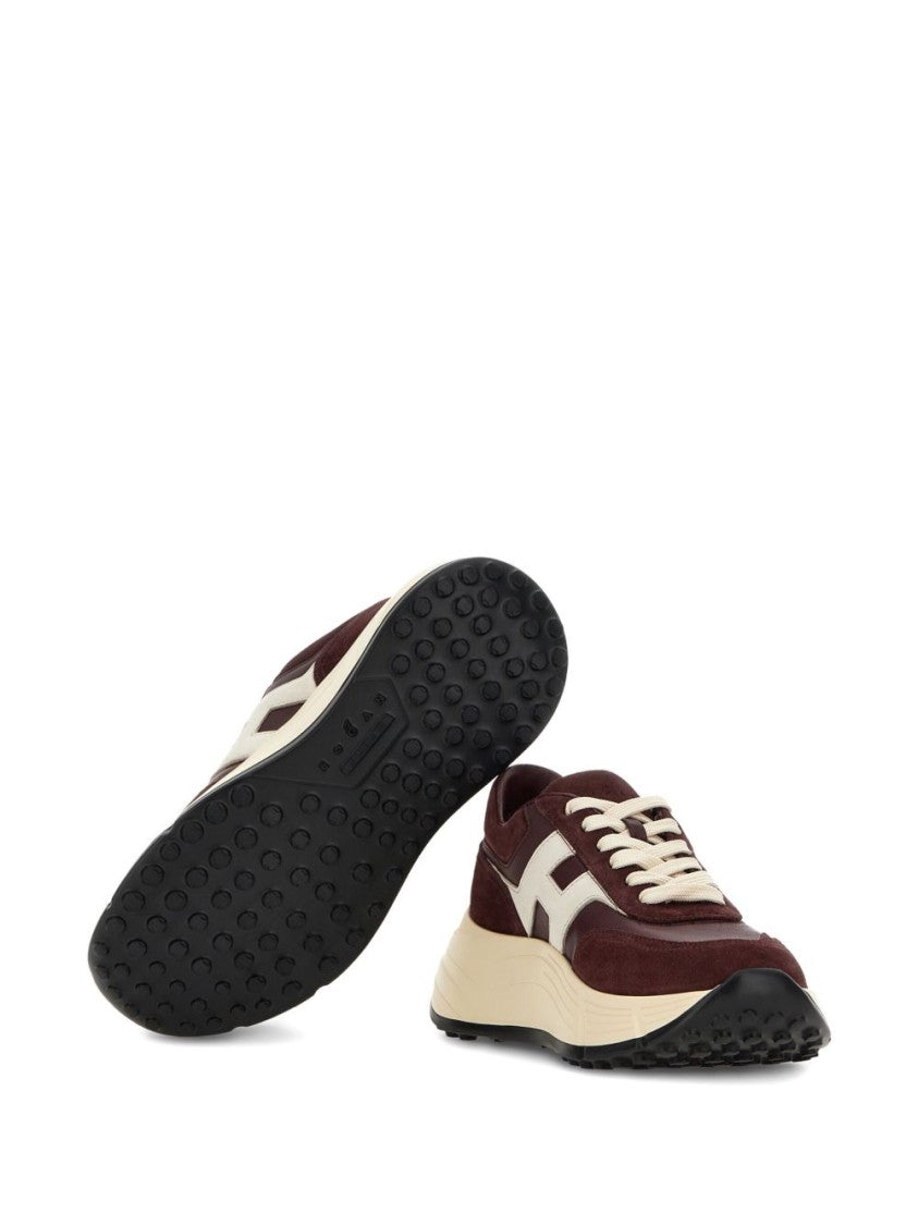 Hogan Burgundy Suede Sneakers With Cream Accents