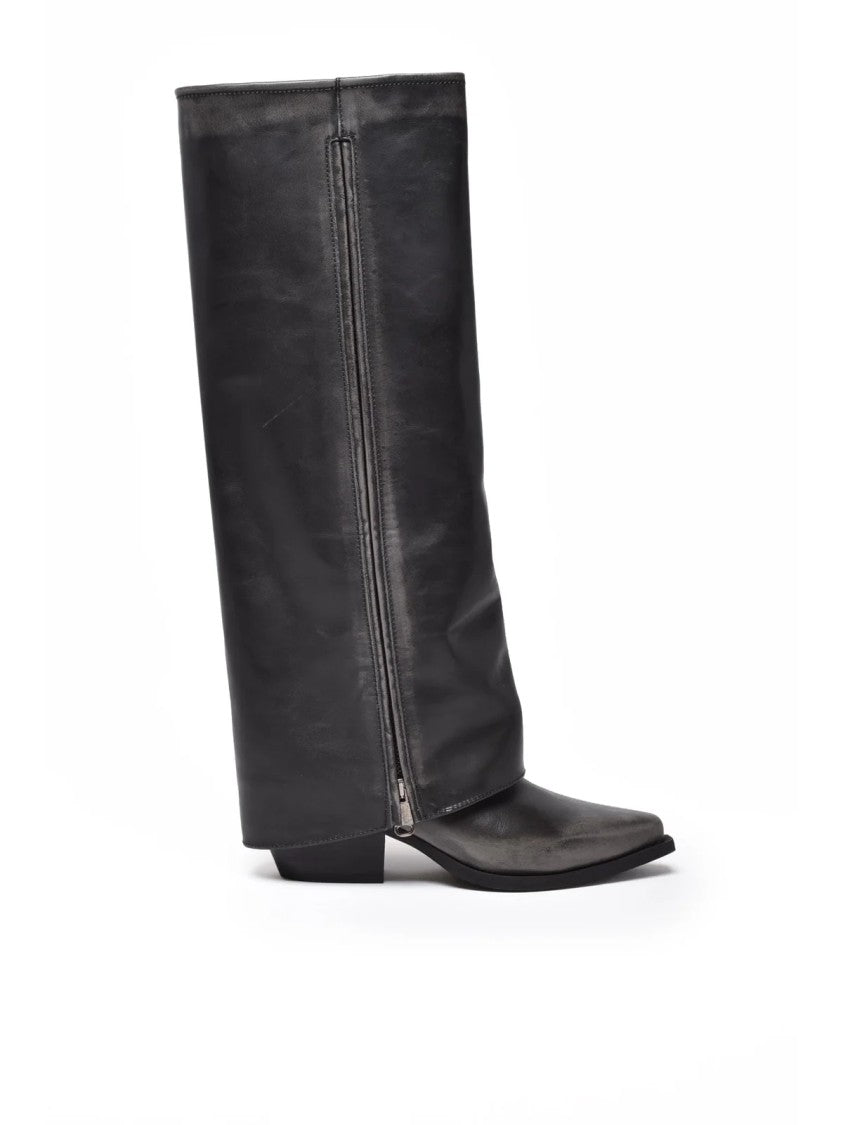 Metisse Grey Leather Texan Boots