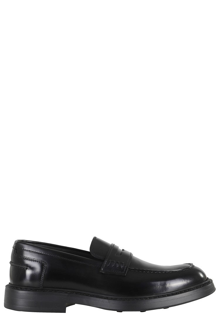 Doucal's Black Adler Polished Leather Penny Loafers
