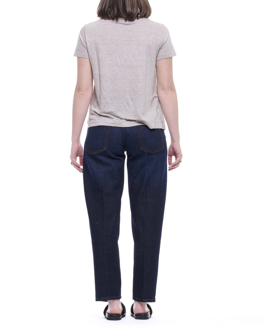 Transit Pearl Grey Linen Blend T-Shirt With Crew Neck