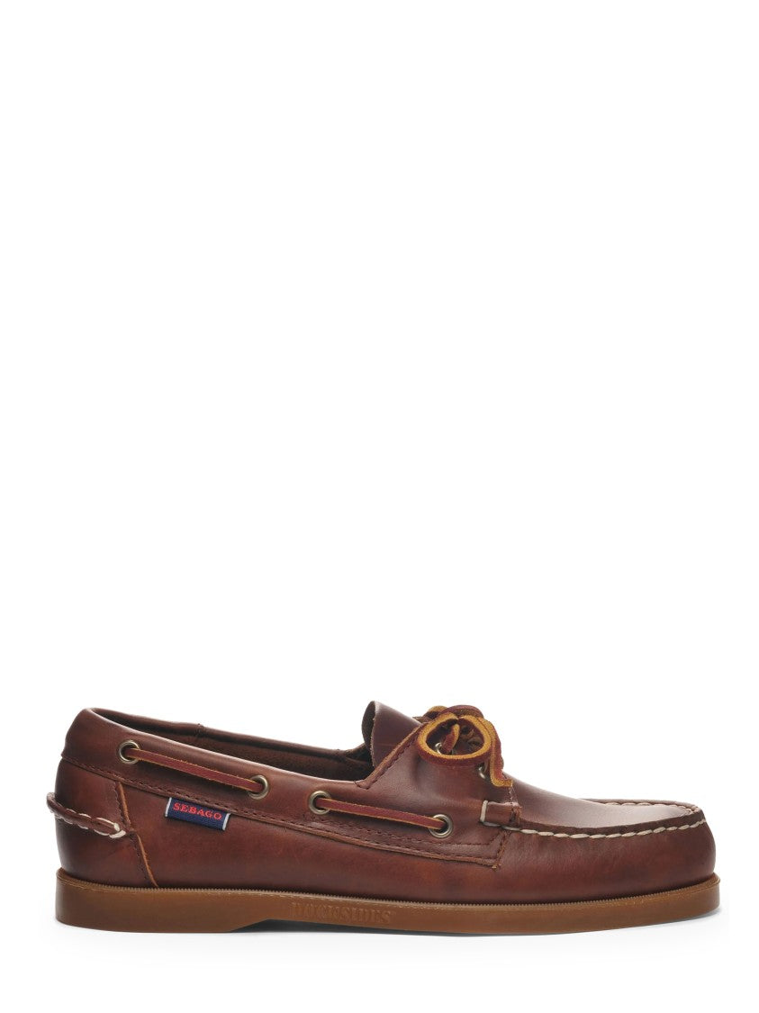 Sebago Moccasin-Stitched Brown Waxed Leather Dockside Loafers