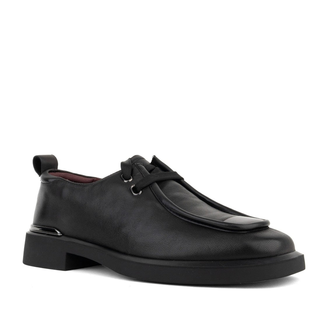 Linda Baumann Black Subtle Lace-Up Detail Leather Closed Flats