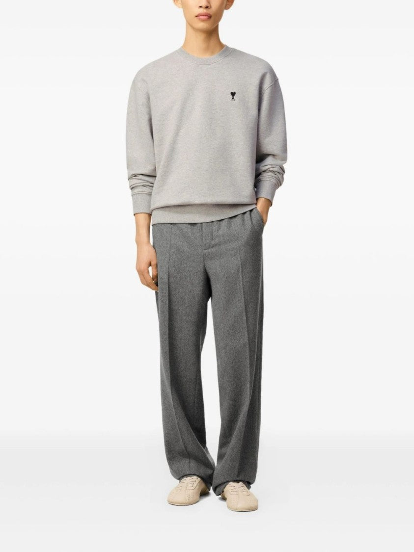 Ami Paris Relaxed Fit Light Grey Crew Neck Sweater