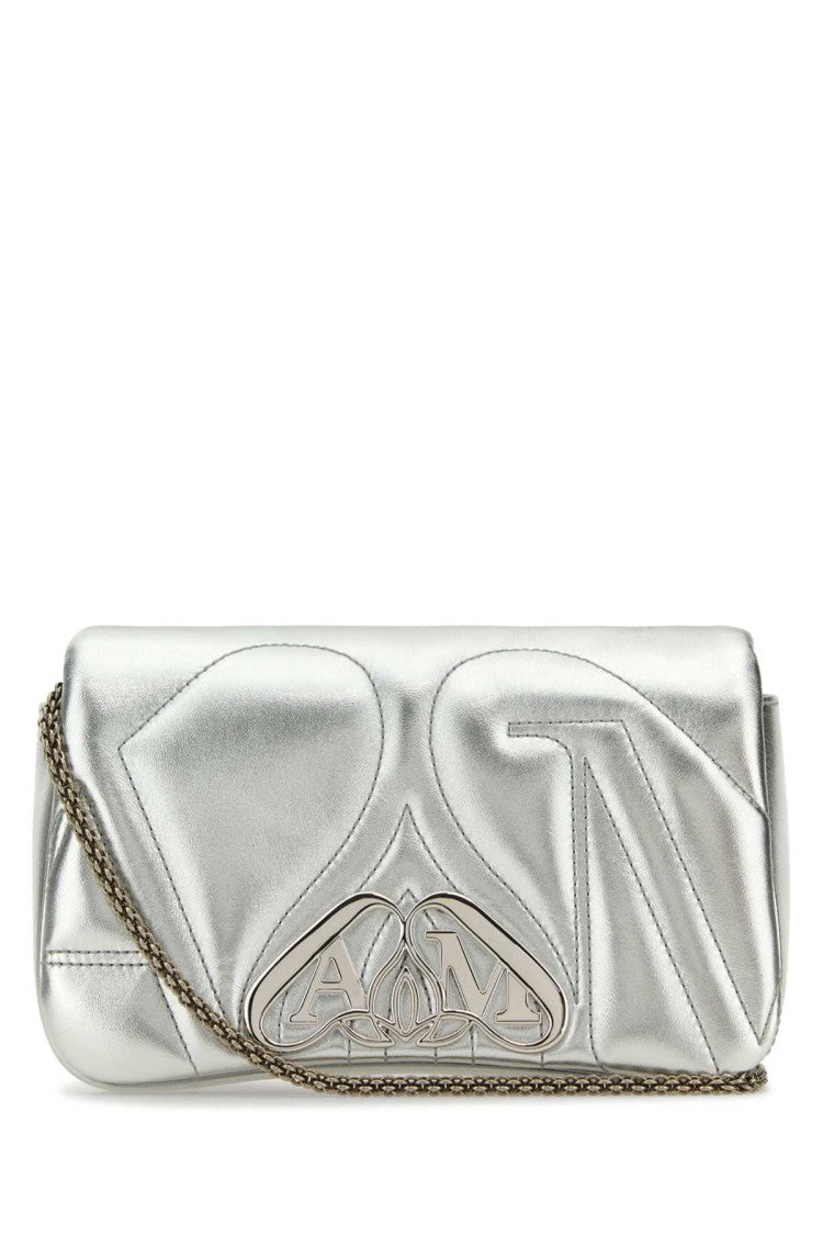 Alexander Mcqueen Silver Leather Mini Seal Clutch
