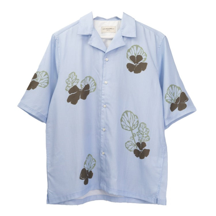 Officine Generale Floral Print Camp Shirt With Quarter Sleeves