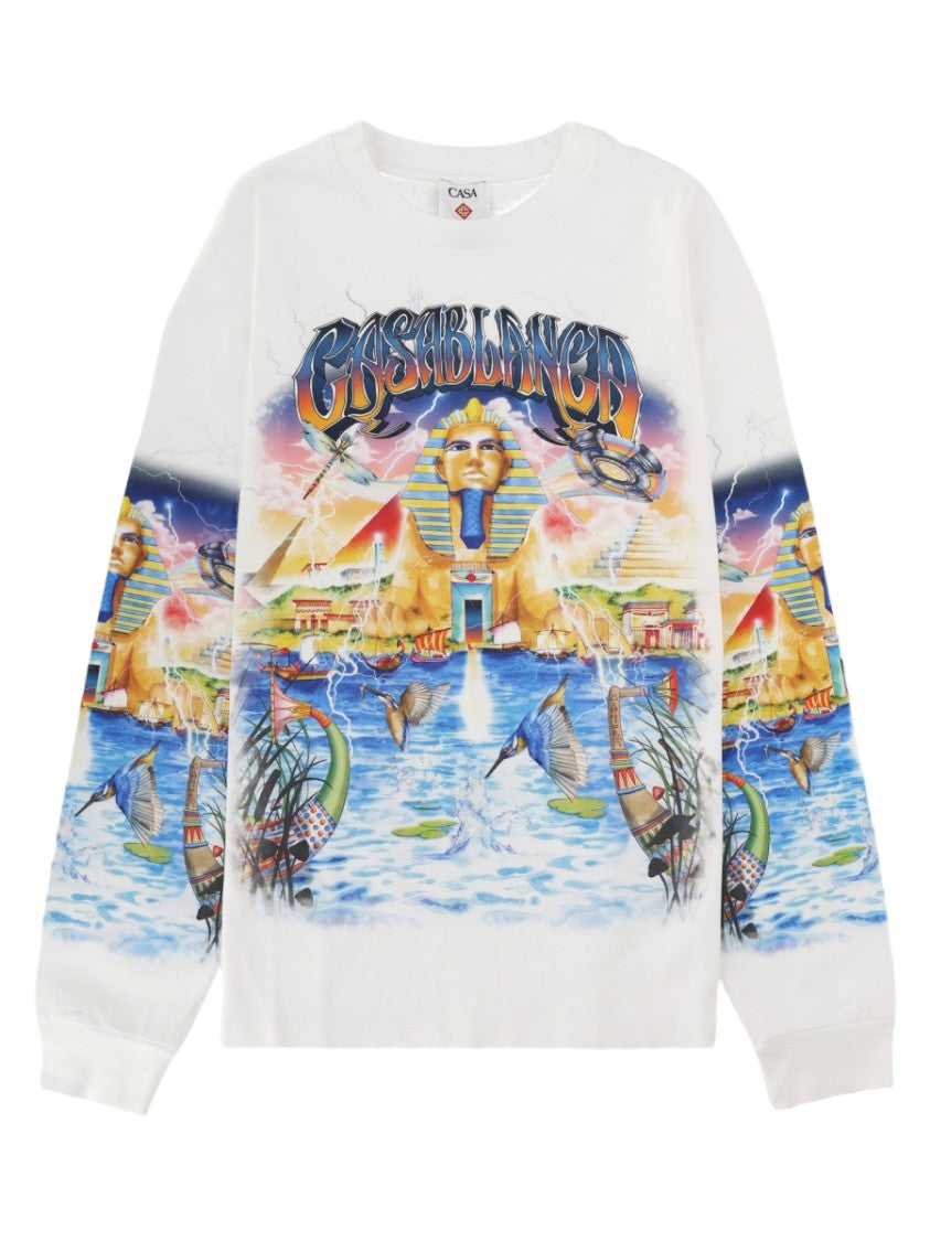 Casablanca Egypt-Inspired Graphic Print Cotton T-Shirt