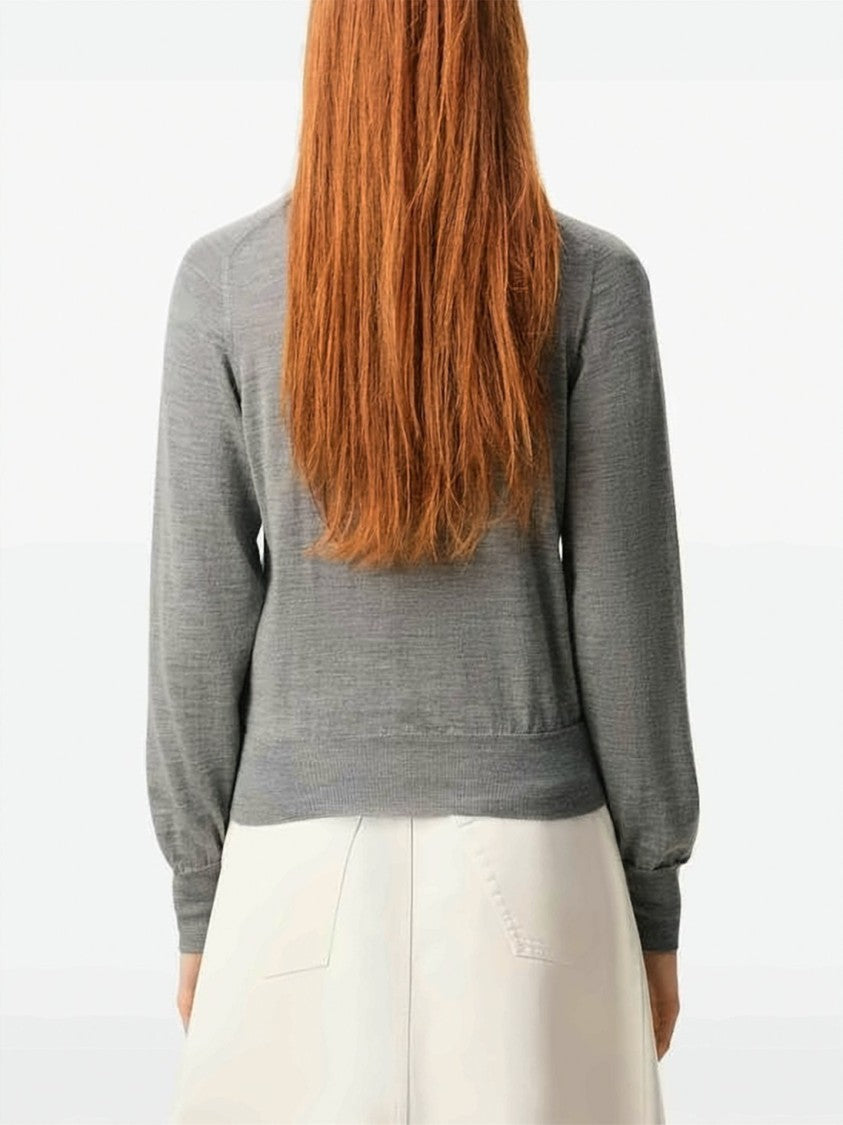 Ami Paris Crew Neck Wool Cardigan With Ribbed Details