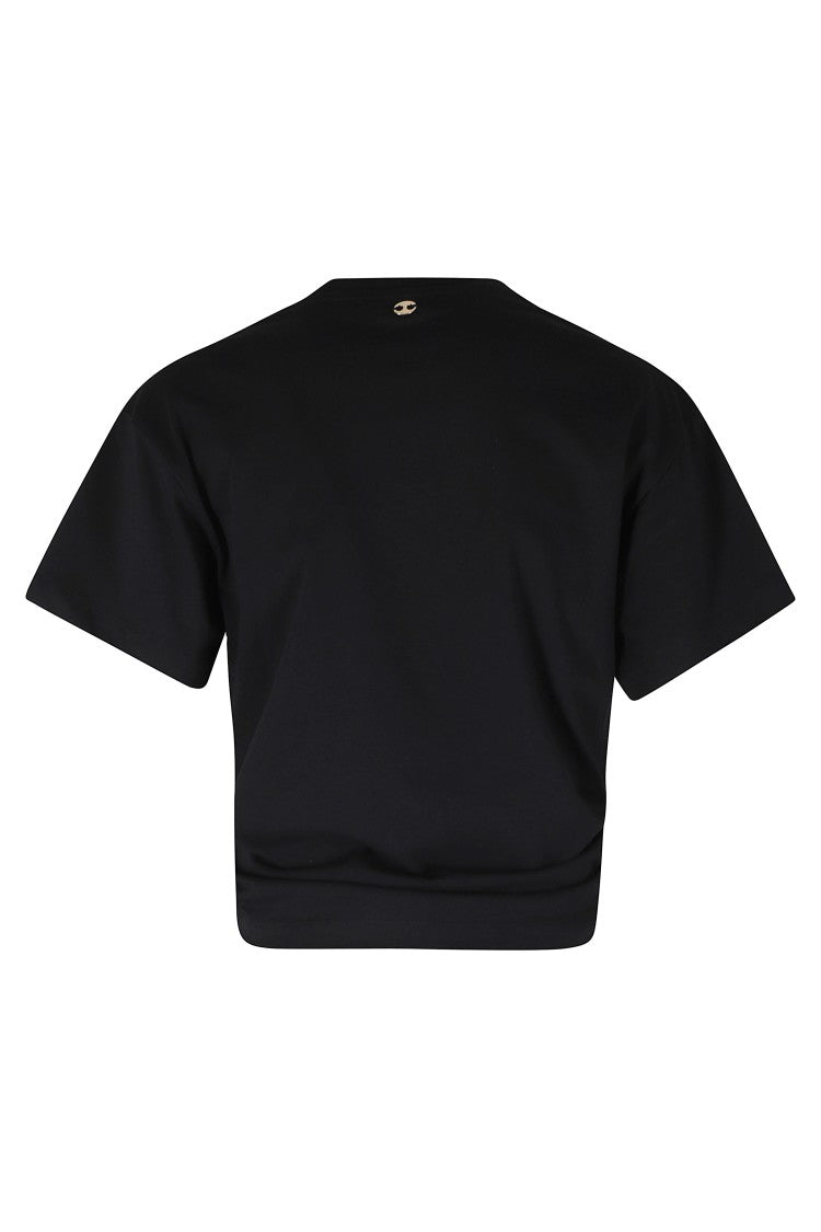 Rabanne Black Decorative Ring Ruched-Ring Cotton T-Shirt