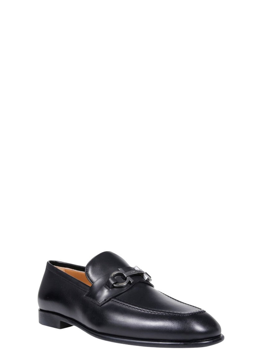 Ferragamo Black Silver Bit Detail Leather Foster Loafers