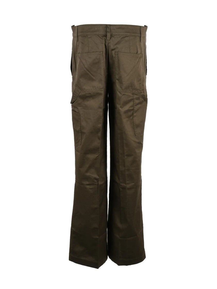 Tory Burch Olive Green Cotton Cargo Pants With Wide Leg Silhouette
