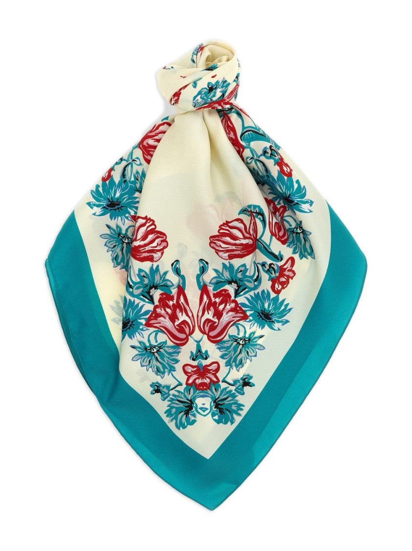 Pinko Floral Graphic Scarf With Teal Border