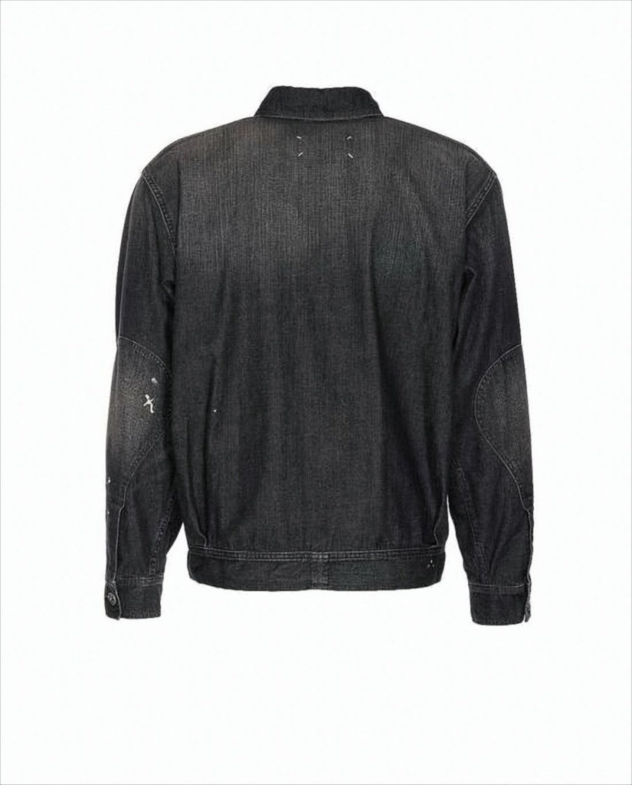 Maison Margiela Washed Black Denim Jacket With Classic Collar And Flap Pockets
