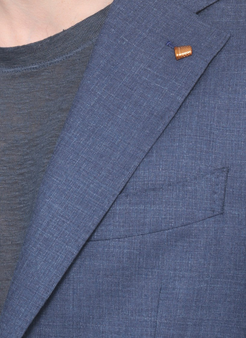 La Torre Red Blue Classic Lapel Wool Blazer