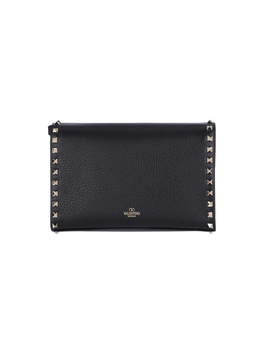 Valentino Garavani Rectangular Crossbody Bag In Black Hammered Leather