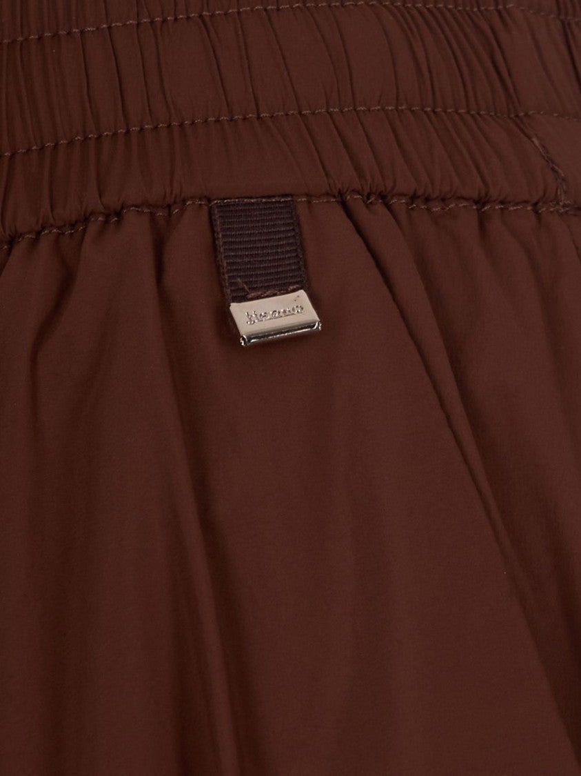 Herno Mid-Length Brown Skirt With Gathered Waistband And Pleated Detail