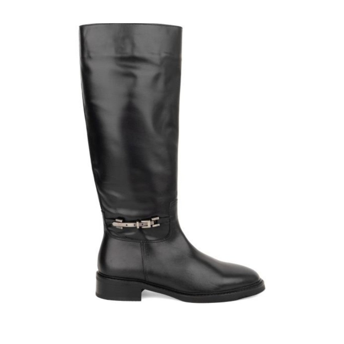 Sergio Moretti Black Polished Finish Ankle Buckle Tall Leather Boots