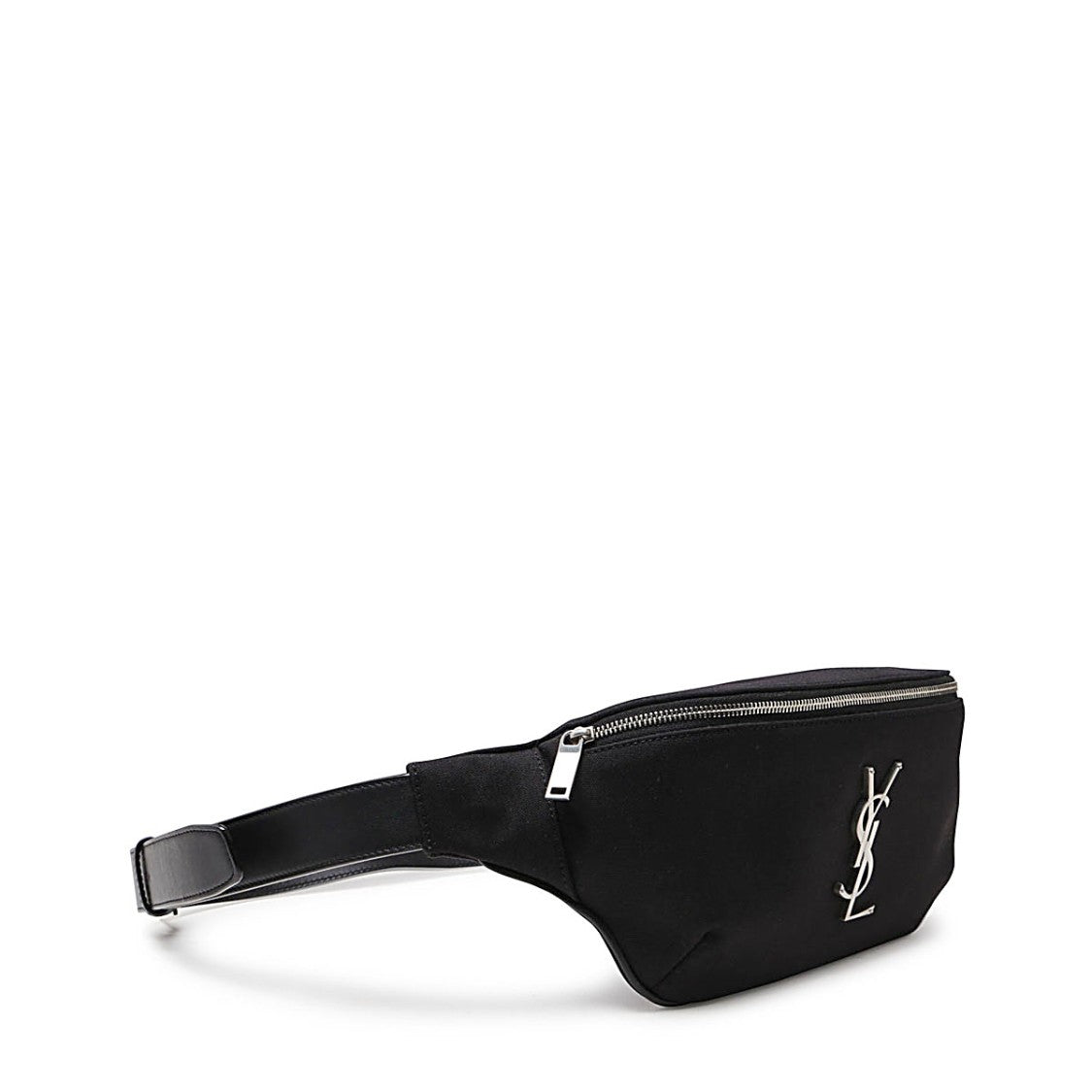 Saint Laurent Black Waist Bag With Silver Ysl Logo And Adjustable Strap