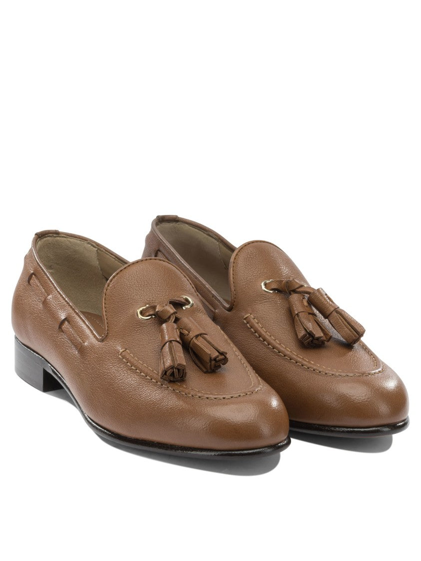 Ferragamo Tapered Brown Leather Loafers With Decorative Tassels