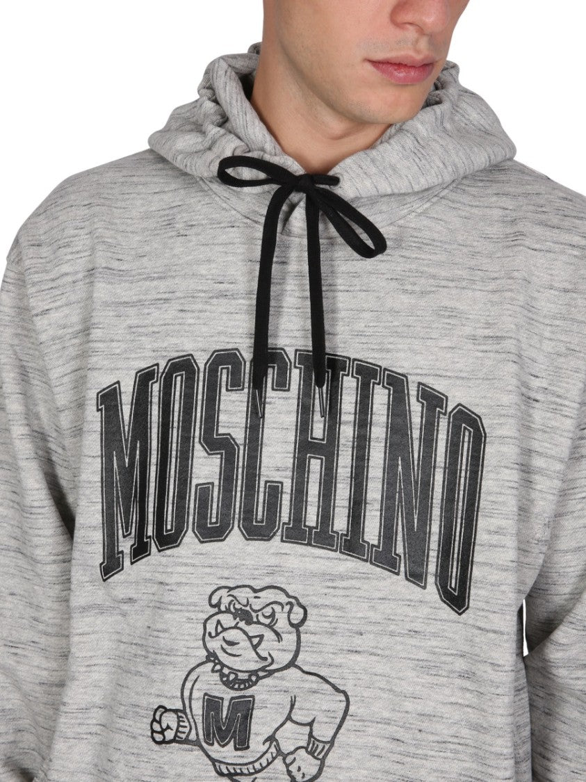 Moschino Heathered Grey Sweatshirt With Drawstring Hood