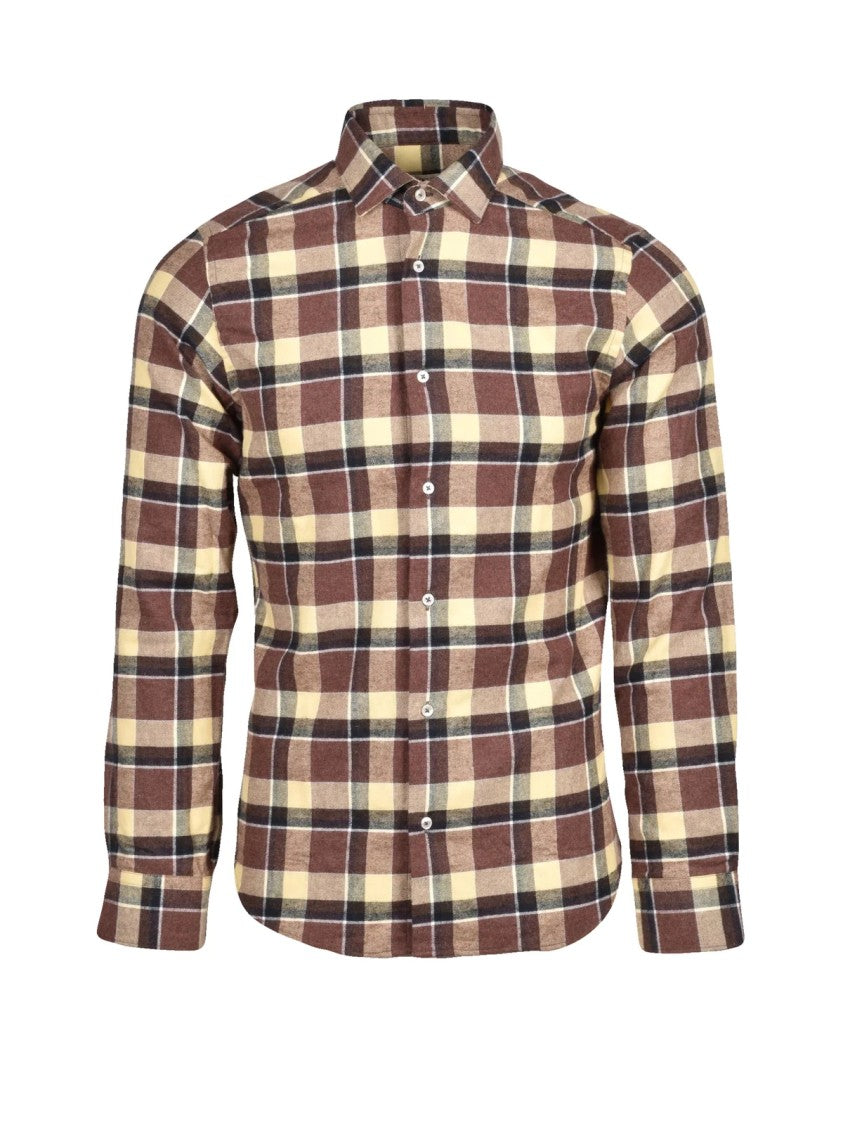 Deuxieme Yellow/Brown Plaid Cotton Flannel Shirt