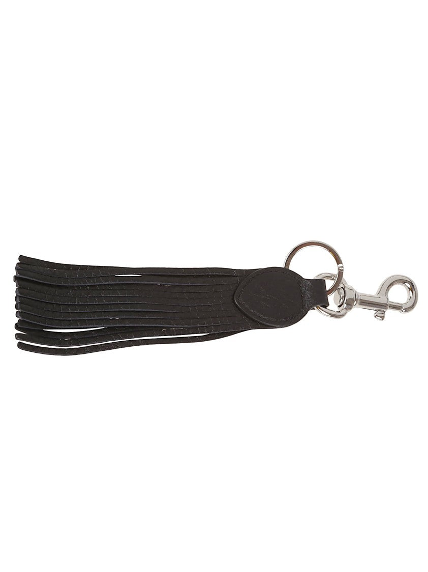 Valentino Garavani Fringed Leather Key Ring With Carabiner And Signature V Logo