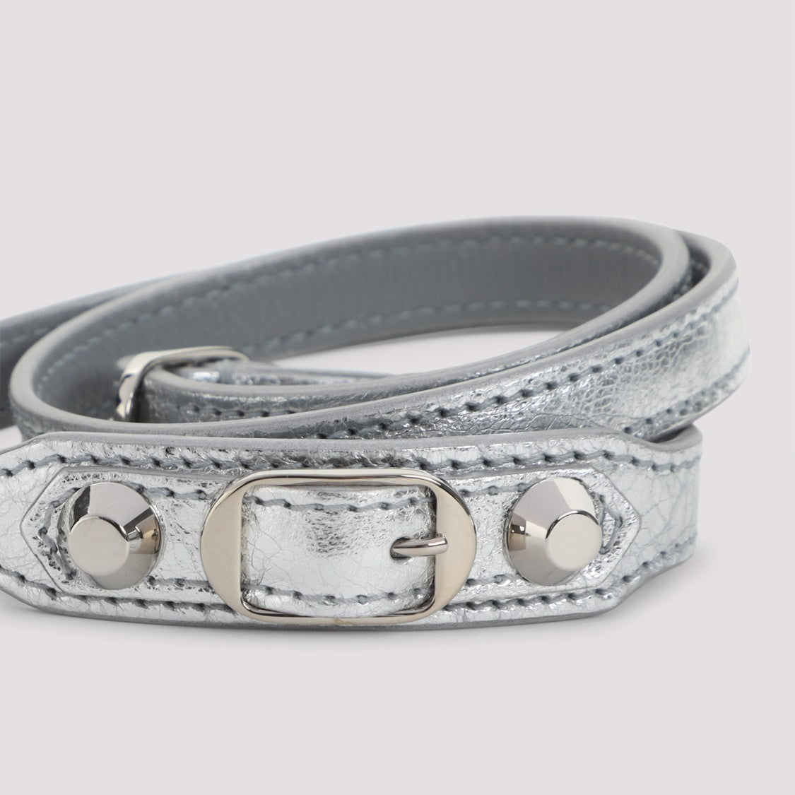 Balenciaga Silver Grey Leather City Triple Bracelet