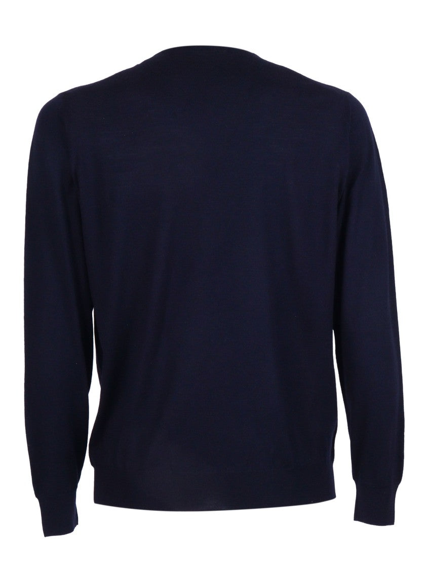 Fedeli Navy Wool Crew Neck Sweater