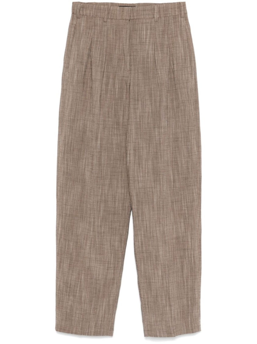 Seventy Sergio Tegon Cropped Brown Trousers With Textured Finish