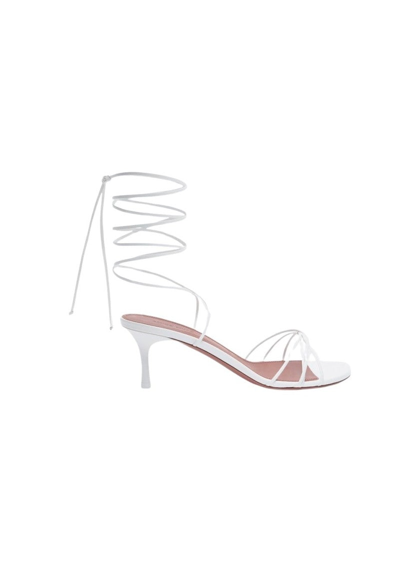 Amina Muaddi Lori Lace Up Sandal - White Nappa Leather